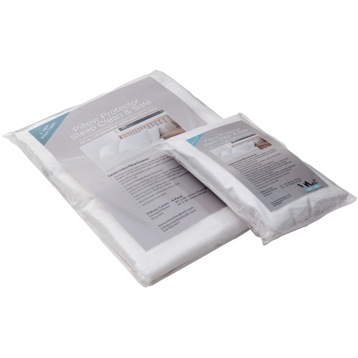 White Sateen Cotton Pillow Protectors Zippered 4 Pack Cases
