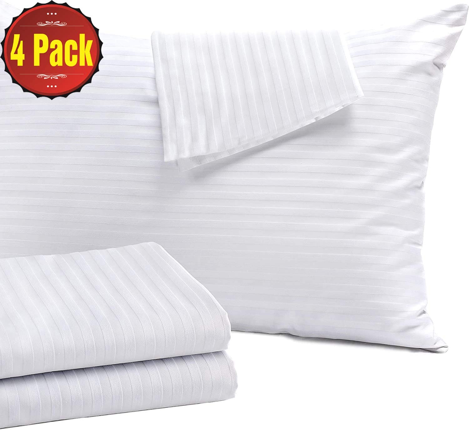 4pack of soft and silky cotton sateen zippered pillow covers to keep your pillow clean and protect from dust-mites and unwanted stains